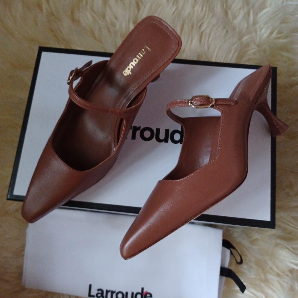 NWB, Larroude Ines Mule In Caramel Leather